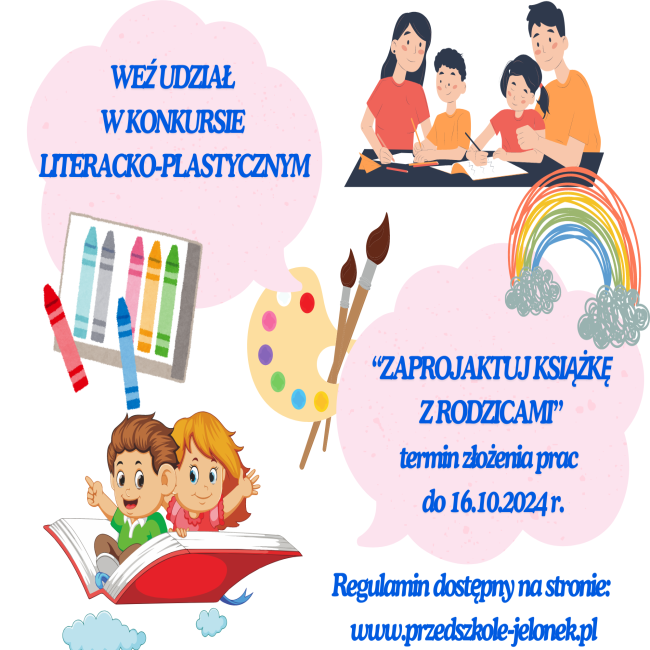 plakat zachęcający do udziału w konkursie "Zaprojektuj książkę z rodzicami"