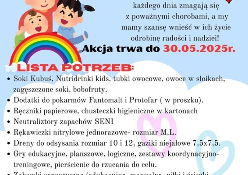 plakat promujący zbiórkę darów dla hospicjum dziecięcego