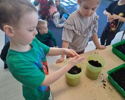 dzieci sadzą rośliny