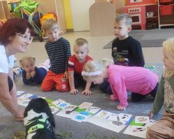 zdjęcia dzieci podczas dogoterapii