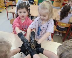 dzieci przygotowujące pokarm dla ptaków