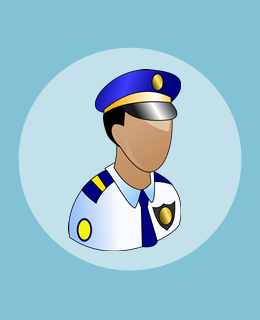 popiersie policjanta na niebieskim tle
