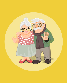 grafika obejmujacej się pary seniorów