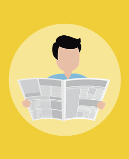 sylweta mężczyzny czytającego gazetę na żółtym tle