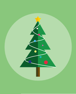 choinka z kolorowymi bombkami na zielonym tle