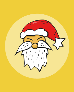 głowa świętego Mikołaja na żółtym tle