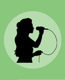 sylweta śpiewającej dziewczyny na zielonym tle