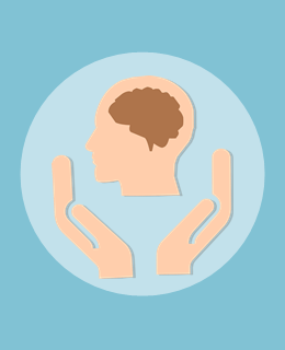 sylweta głowy z mózgiem otoczona dłońmi