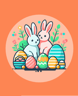 dwa wielkanocne zajęce i kolorowe jajka