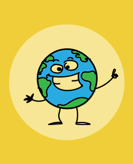 uśmiechnięta planeta Ziemia na żółtym tle