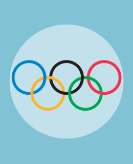 koła olimpijskie na niebieskim tle